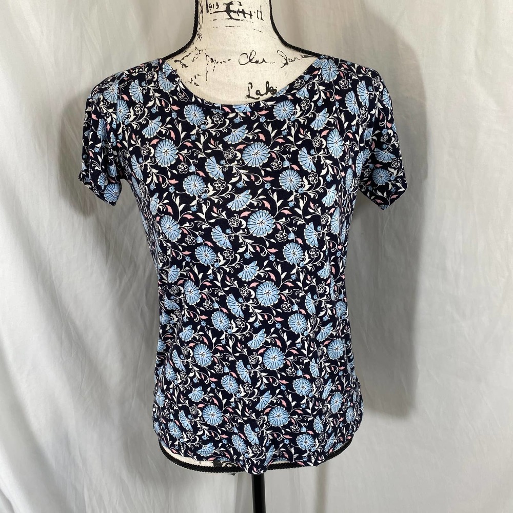 LOFT Woman's Crew Neck Leaf Pattern Short Sleeve Basic Tee Sz XS